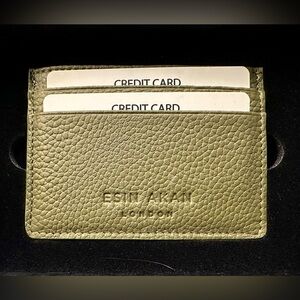 Grace Grainy Leather Card Case, Green - NEW
